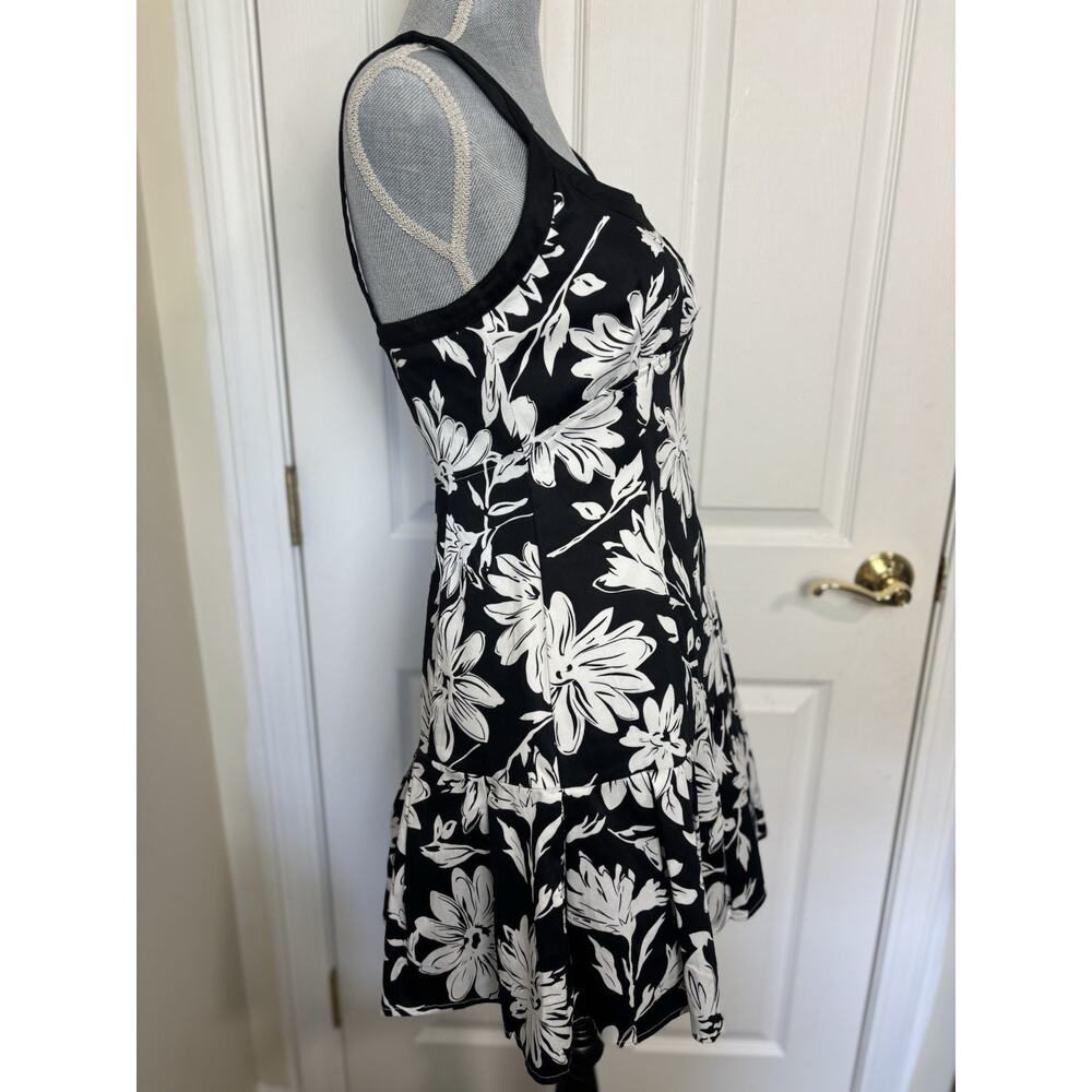 Aryeh Black White Strappy Floral Baby Doll Mini Dress Medium Wedding Guest - Picture 4 of 6